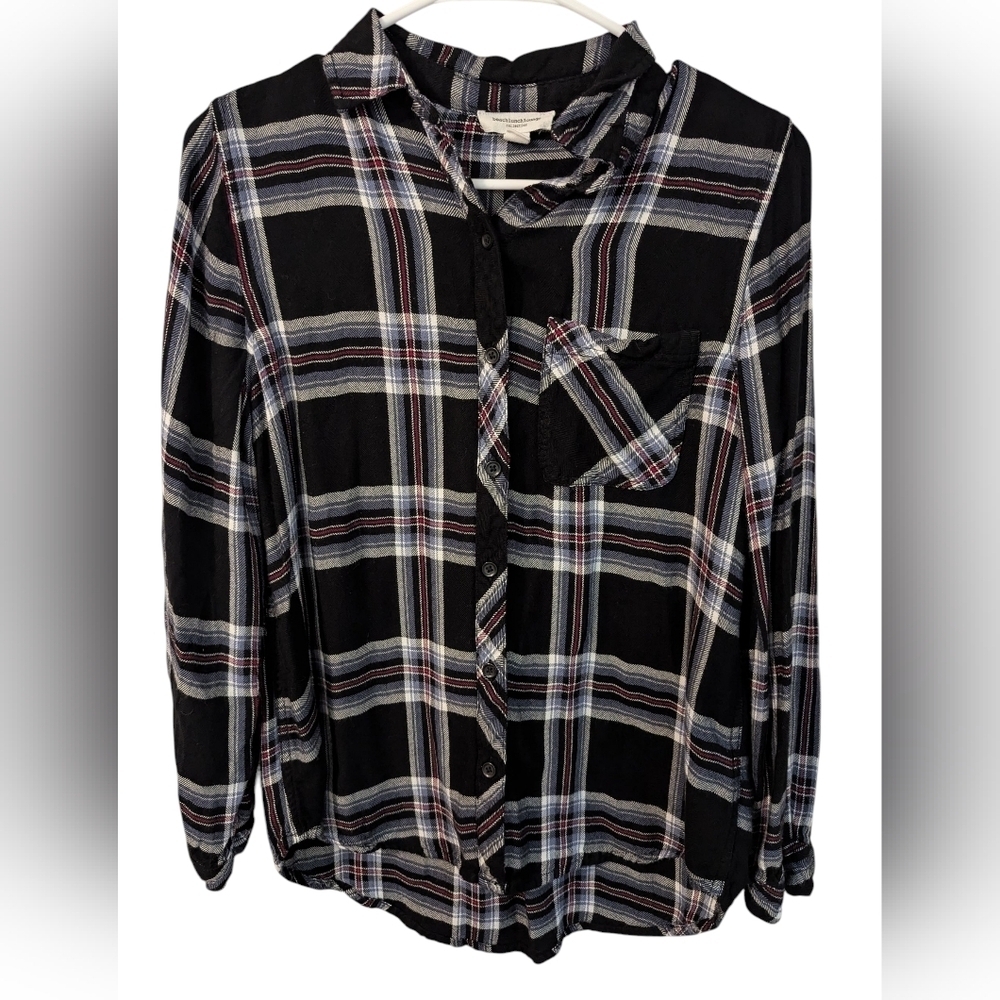 Beachlunchlounge, Black and White Plaid Shirt,Size S